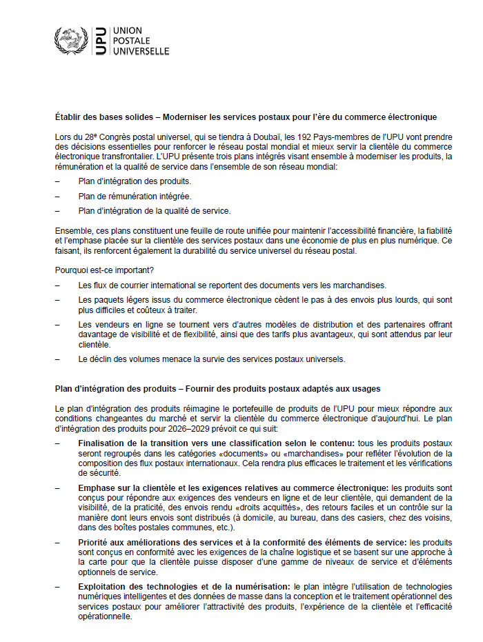 FAQ: Établir des bases solides – Moderniser les services postaux pour l’ère du commerce électronique