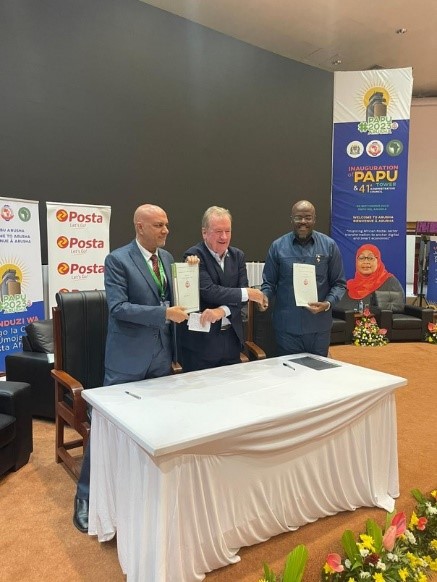 Memoranda of understanding signed by Geomain, Ship2MyID, MailAmericas and logistic-natives with PAPU during the inauguration of the new PAPU Tower in Arusha, Tanzania (31 August to 2 September 2023)