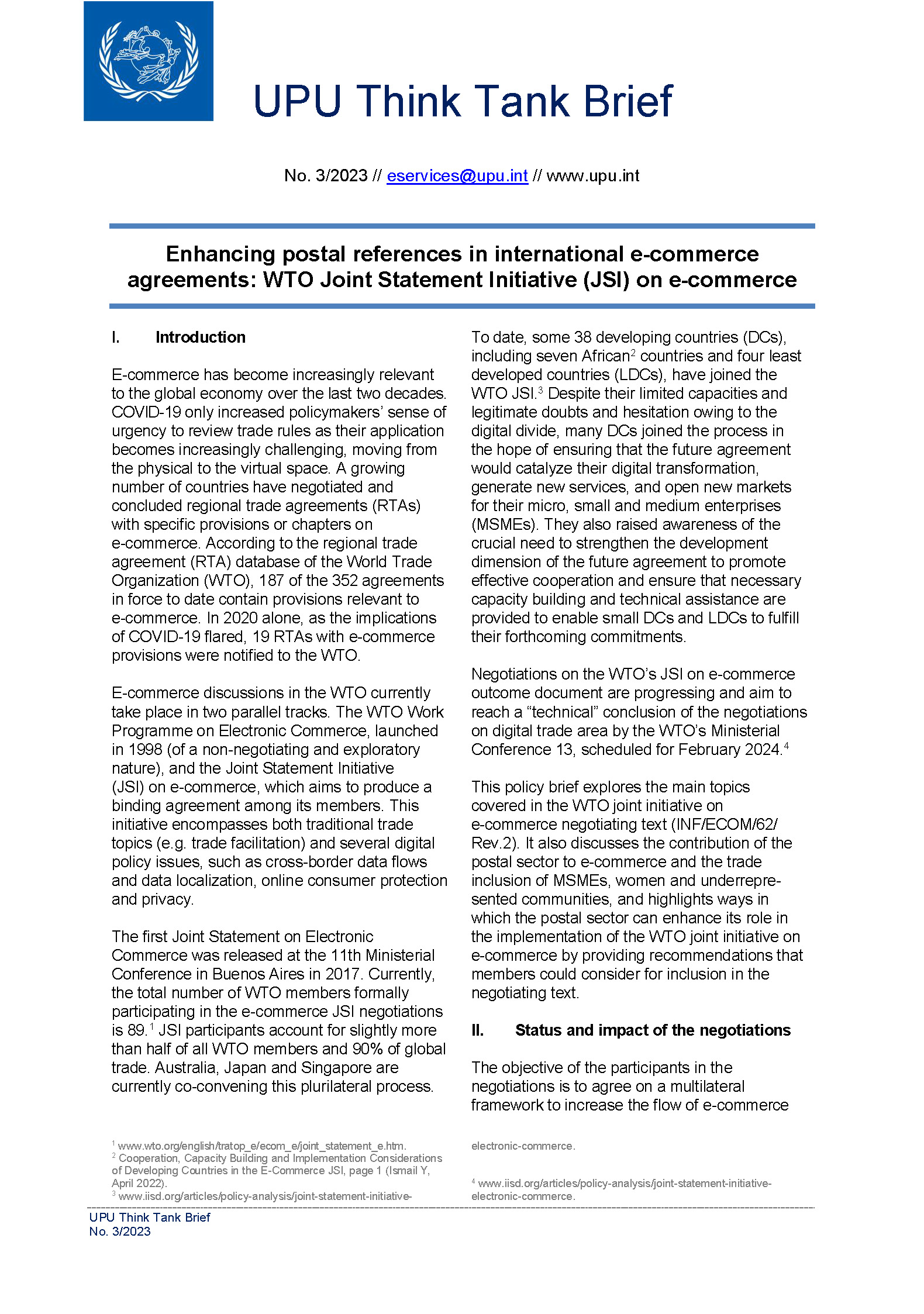 Enhancing postal references in international e-commerce agreements: WTO Joint Statement Initiative (JSI) on e-commerce